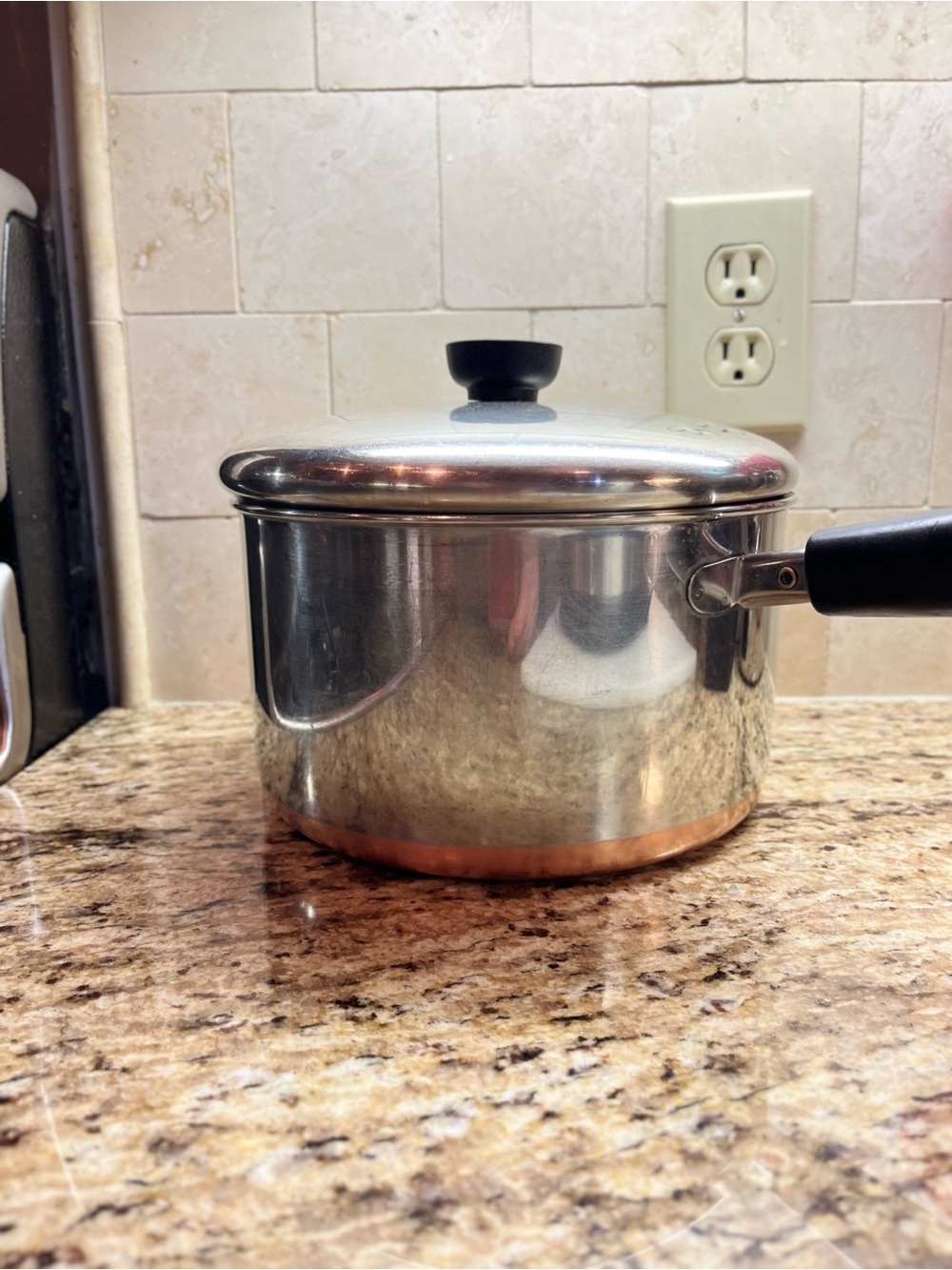 Revere Ware Stainless Steel 4 qt Saucepan with Copper-Clad Base and Black Handle